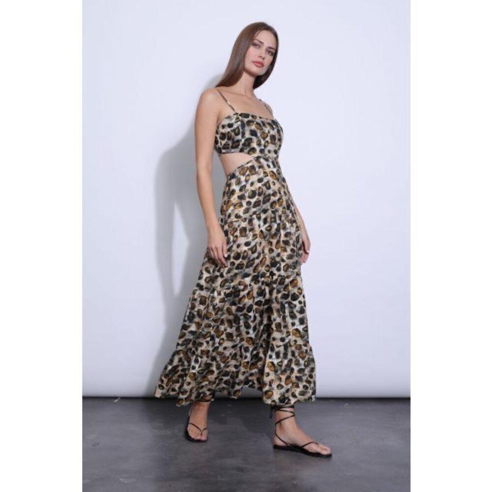 Karina Grimaldi Kos Print Maxi DressWater Stones Brown Vacation Size L NWT$368 - Picture 4 of 7